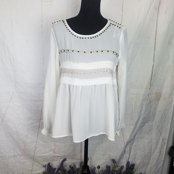 Zara basic collection beaded long sleeve baby doll top - Picture 2 of 10